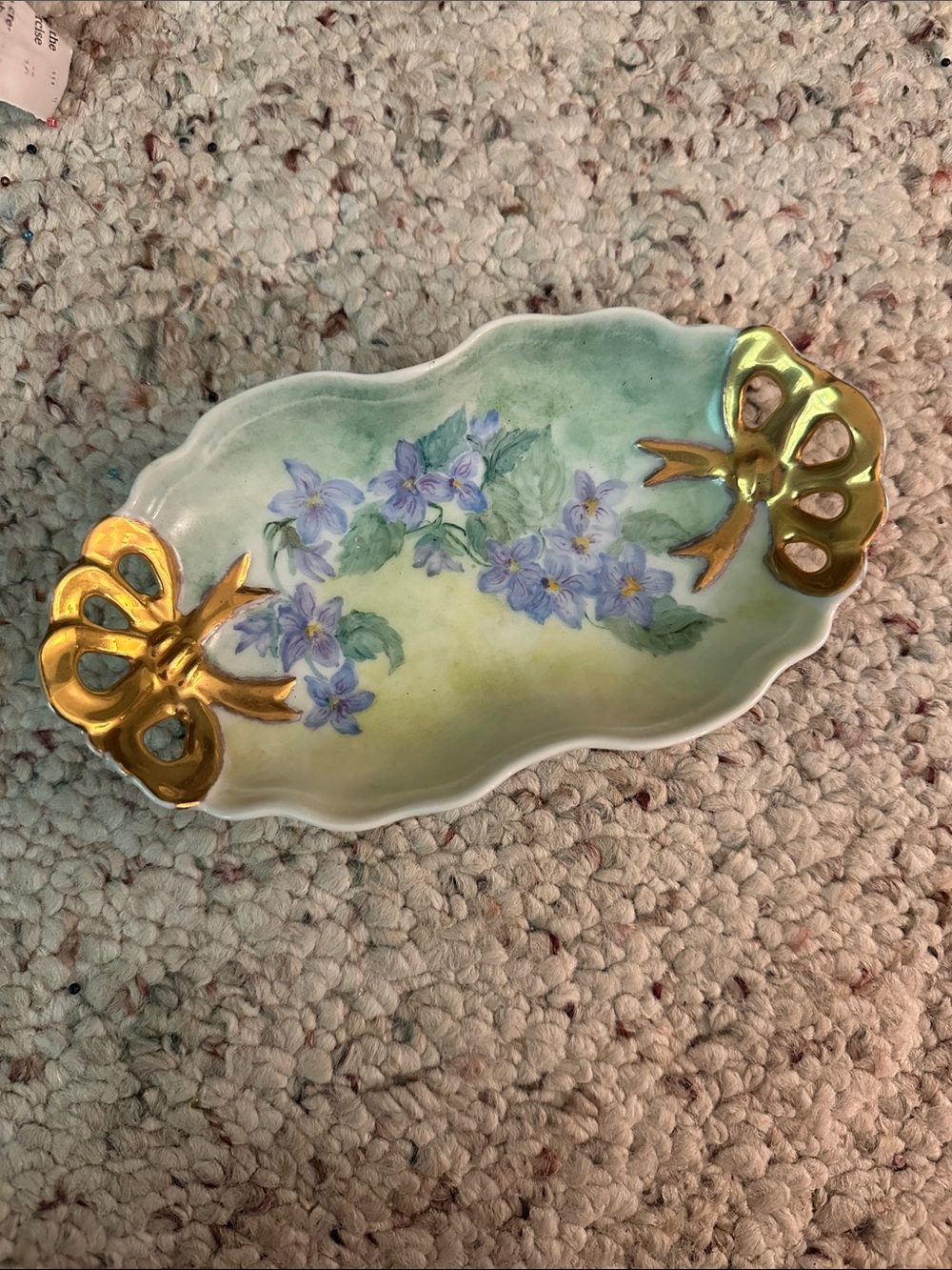 Vintage hand painted trinket dish with gold accents